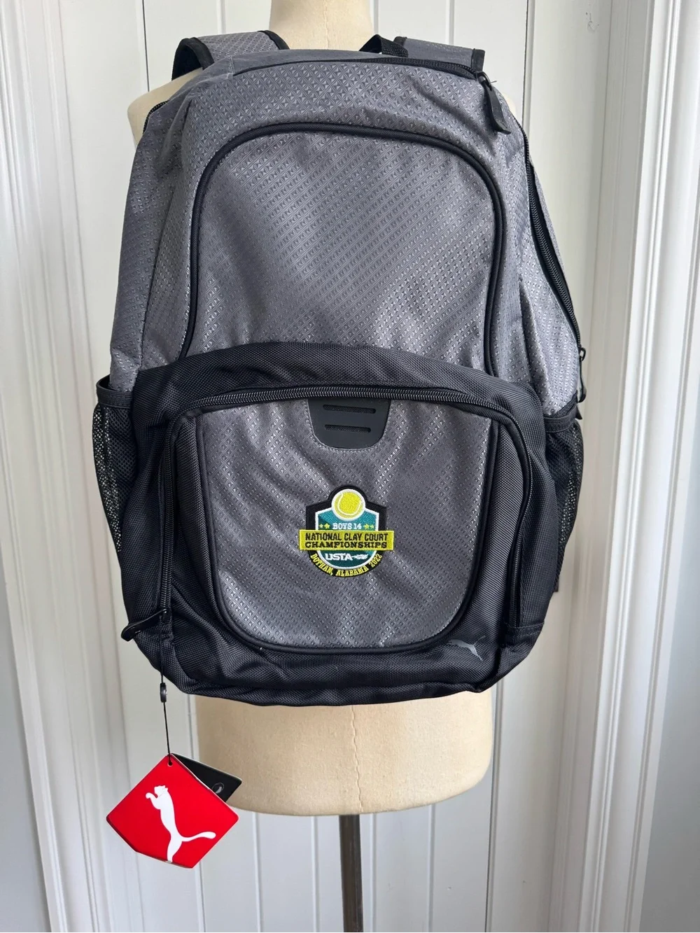 Puma Gray and Black Backpack with Tennis Championship Patch O/S